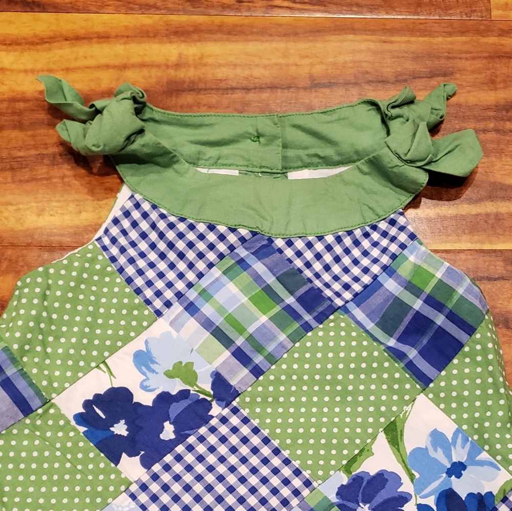 Janie and Jack EUC 6-12 months blue and green patchwork floral shift dress - Picture 2 of 6